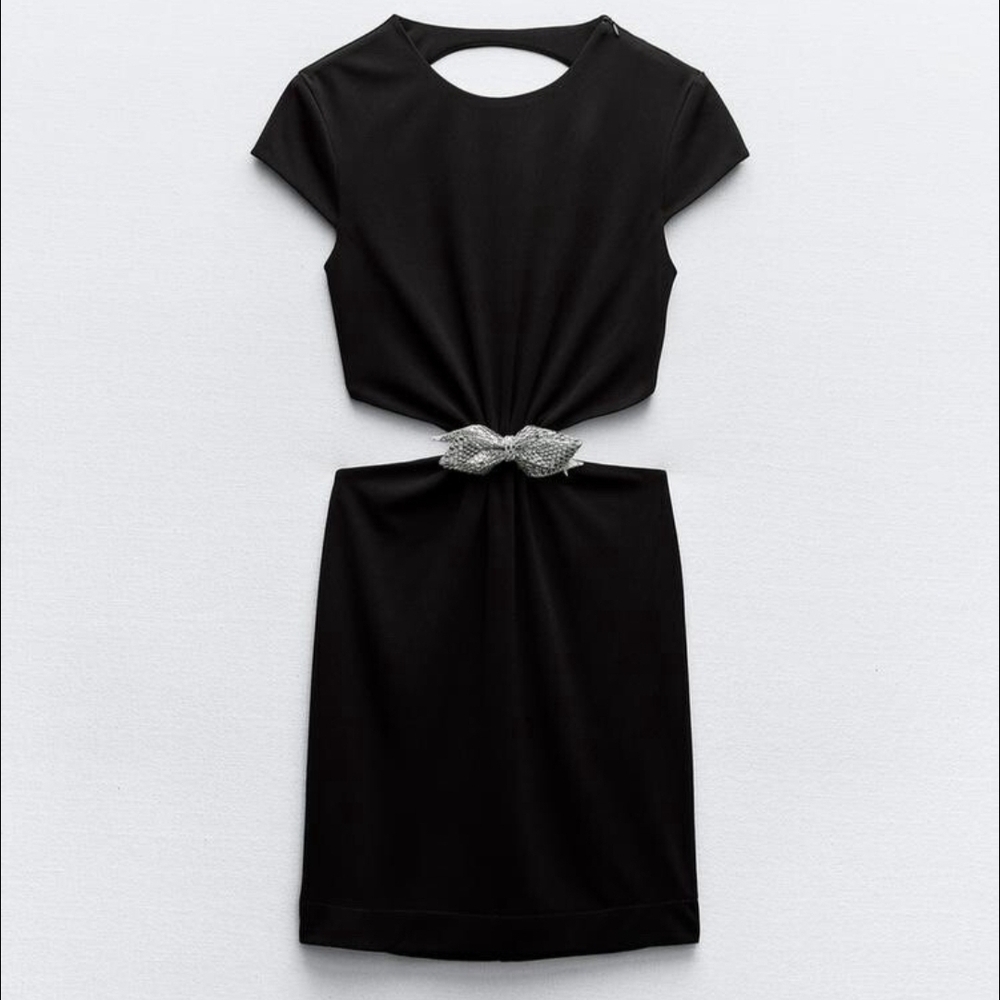 Zara Black Mini Dress with Rhinestone Knot Cutout